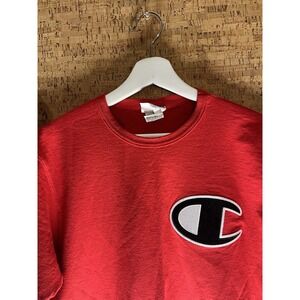VTG Champion Big Embroidered Logo T Shirt‎ Men's Size  L Classic Mens Red